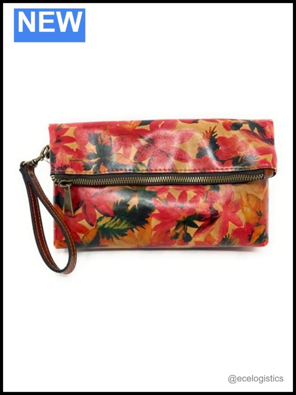 Leather Foldover Clutch Wristlet with Detachable Strap